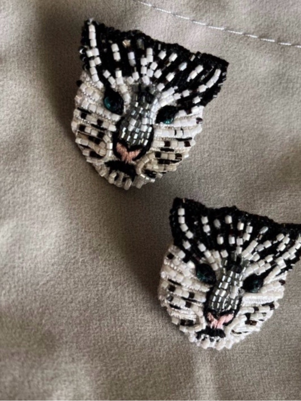 Beaded White Snow Leopard Cat Earrings - Mignonne Gavigan